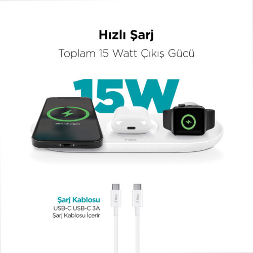 Ttec Aircharger Trio 3 ü 1 Arada Iphone + Apple Watch + Airpods Kablosuz Hızlı Şarj Aleti Uyumlu